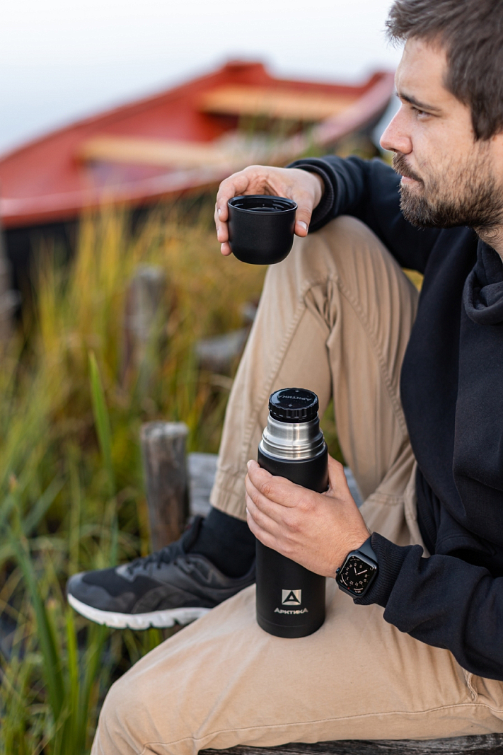 Черный текстурный классический термос 102 с узким горлом на 0.75л - 4