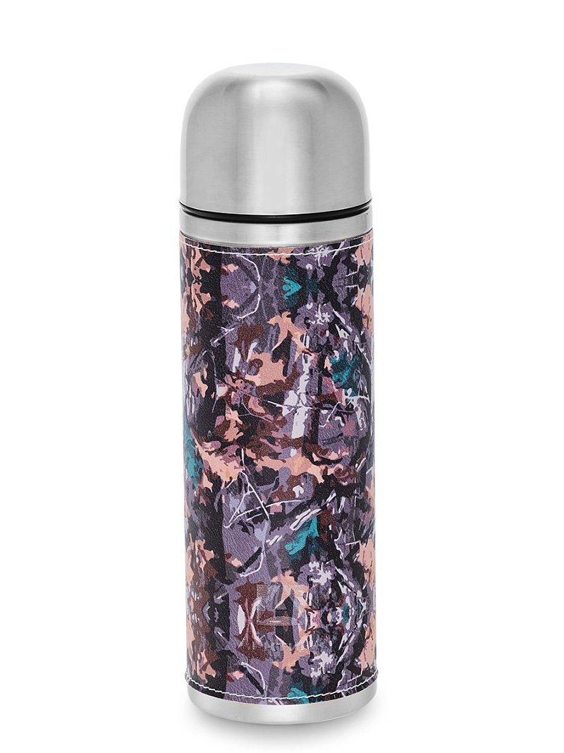 Термос 108 с оплеткой из экокожи цвета хаки на 1л - 1