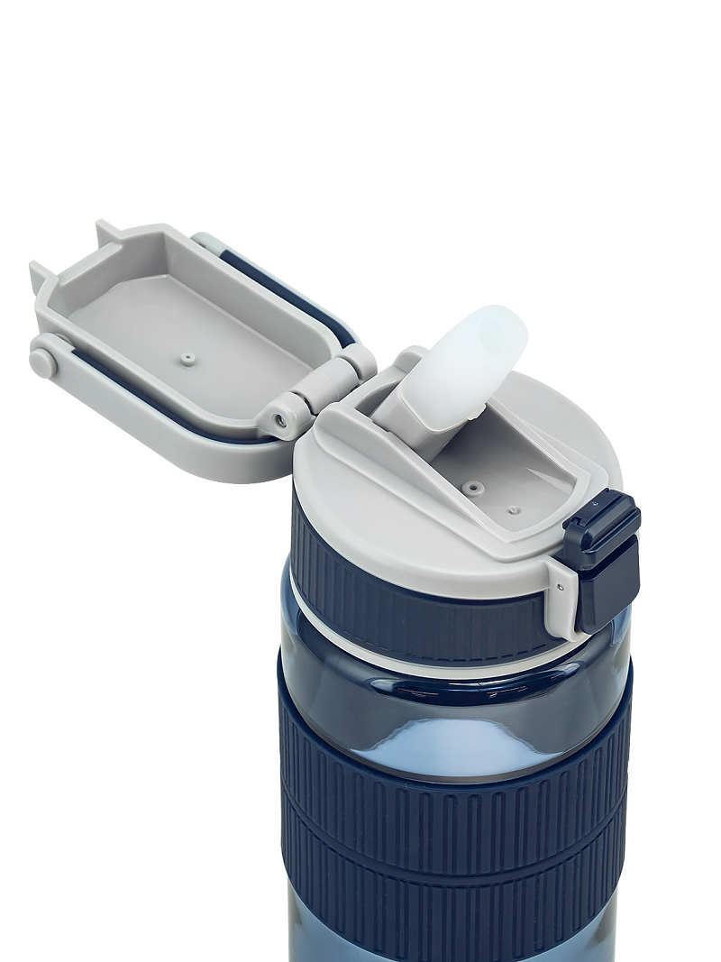 Синяя тритановая бутылка 722 с манжетом и питьевой трубочкой на 0.55л - 6