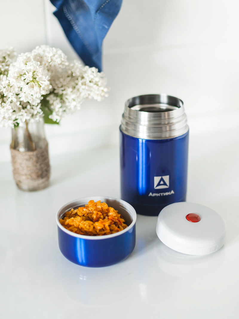 синий термос 302 с широким горлом на 0.75л - 5