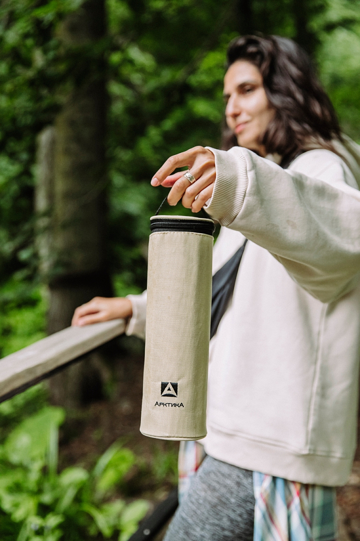 Термос серии 101 на 0.75л стальной с узким горлом в чехле - 4