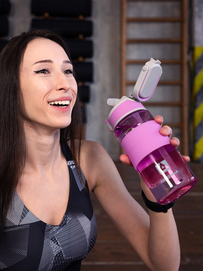 Лавандовая тритановая бутылка 722 с манжетом и питьевой трубочкой на 0.55л - 4