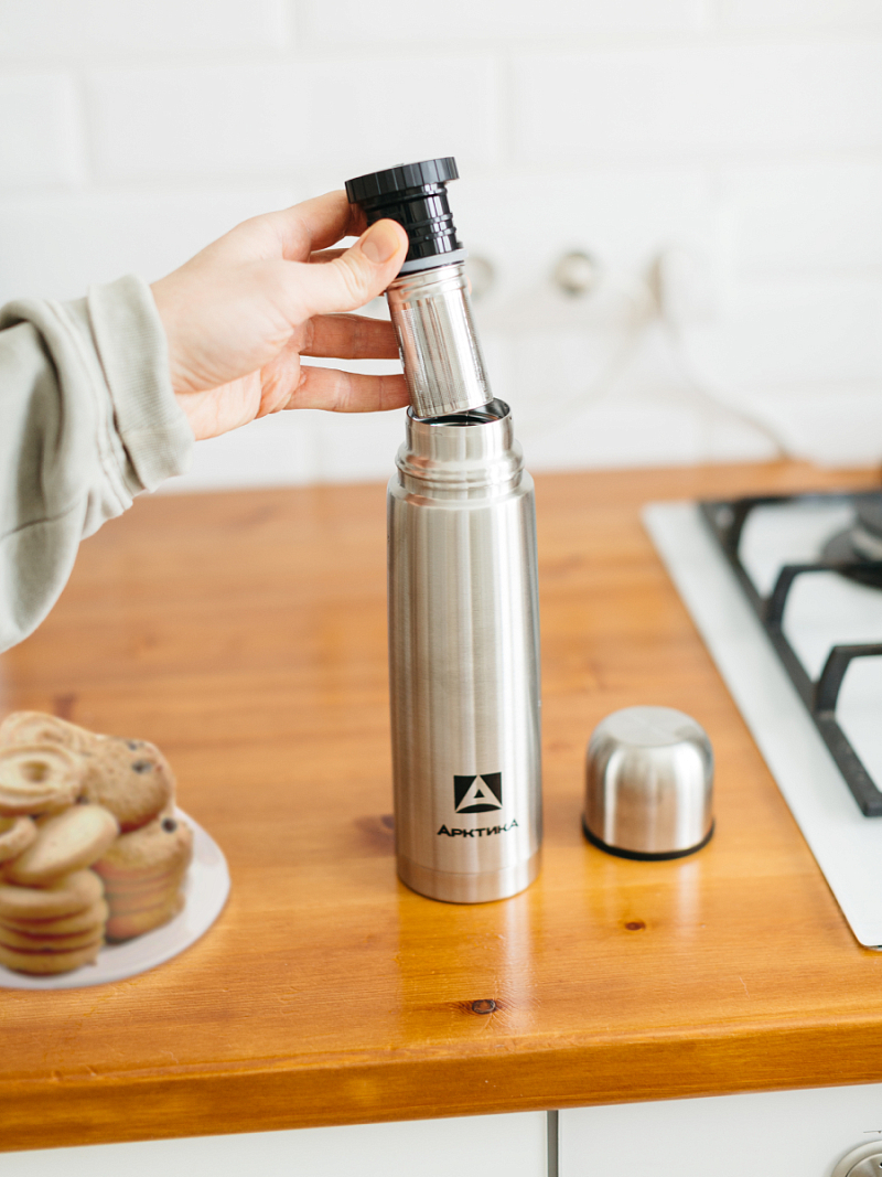 Термос серии 101 на 0.5л стальной с узким горлом и пробкой с ситом - 6