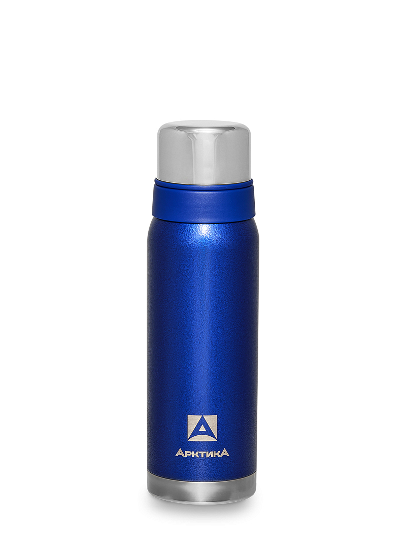 Термос серии 106 на 0.75л синий с узким горлом и молотковой эмалью - 1