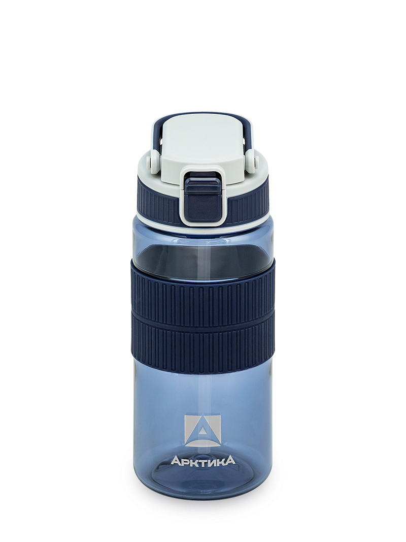 Синяя тритановая бутылка 722 с манжетом и питьевой трубочкой на 0.55л - 1