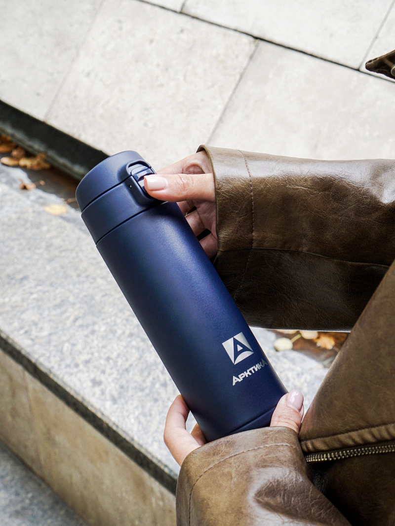 Синяя термокружка 701 с ситечком на 0.42л - 3