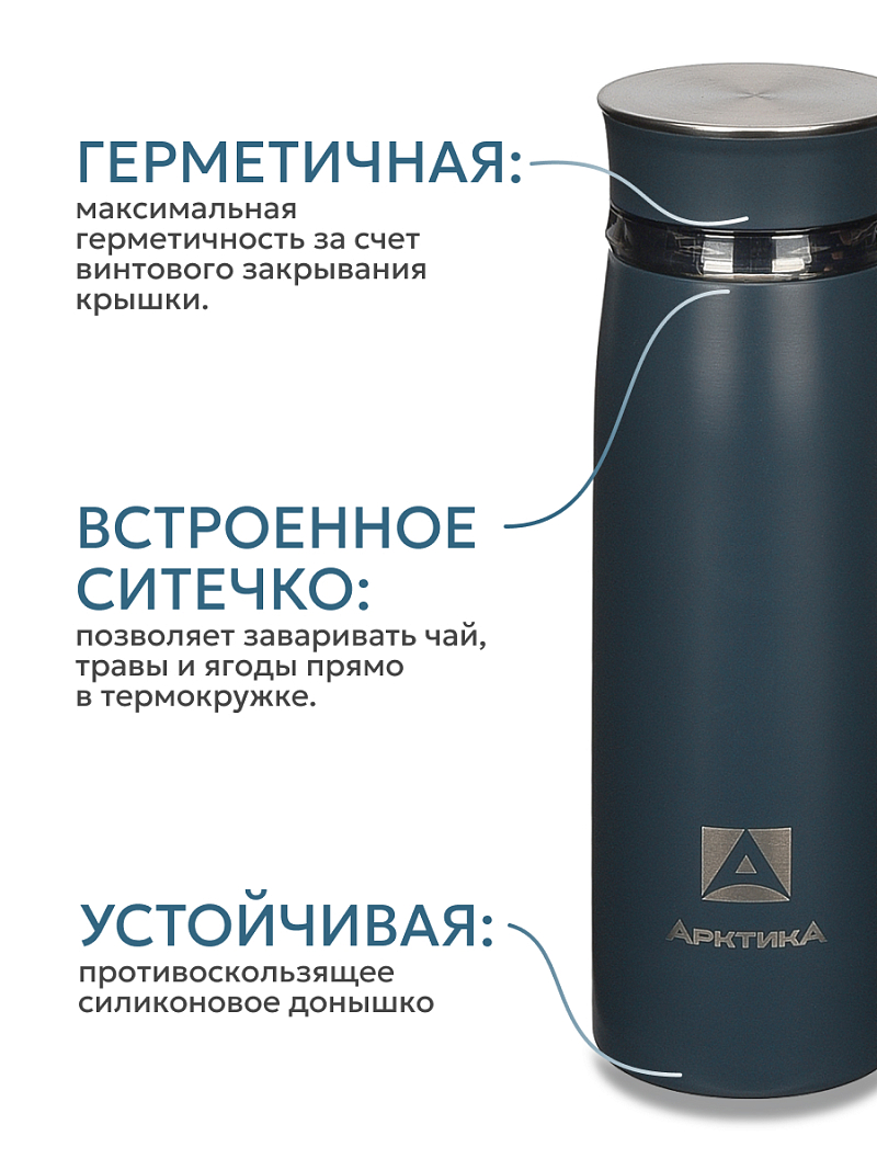 Термокружка 0.42л серии 715 «Индиго» с ситечком (уценка) - 4