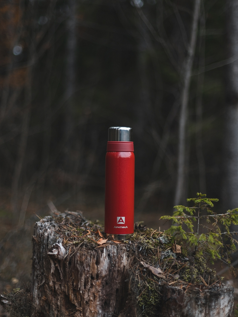 Термос серии 106 на 0.9л красный с узким горлом и молотковой эмалью - 2