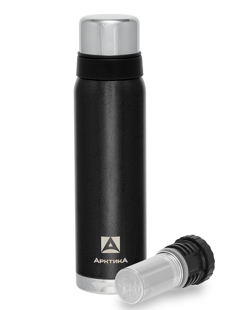 Термос серии 106 на 0.9л чёрный с ситечком и молотковой эмалью - 1