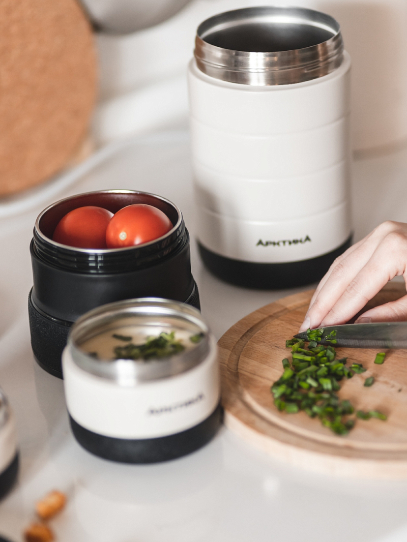 бежевый термос 308 для еды с контейнерами на 1.3л - 9