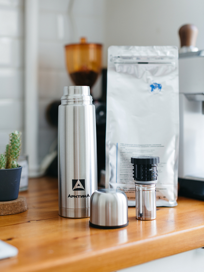 Термос серии 101 на 0.5л стальной с узким горлом и пробкой с ситом - 2