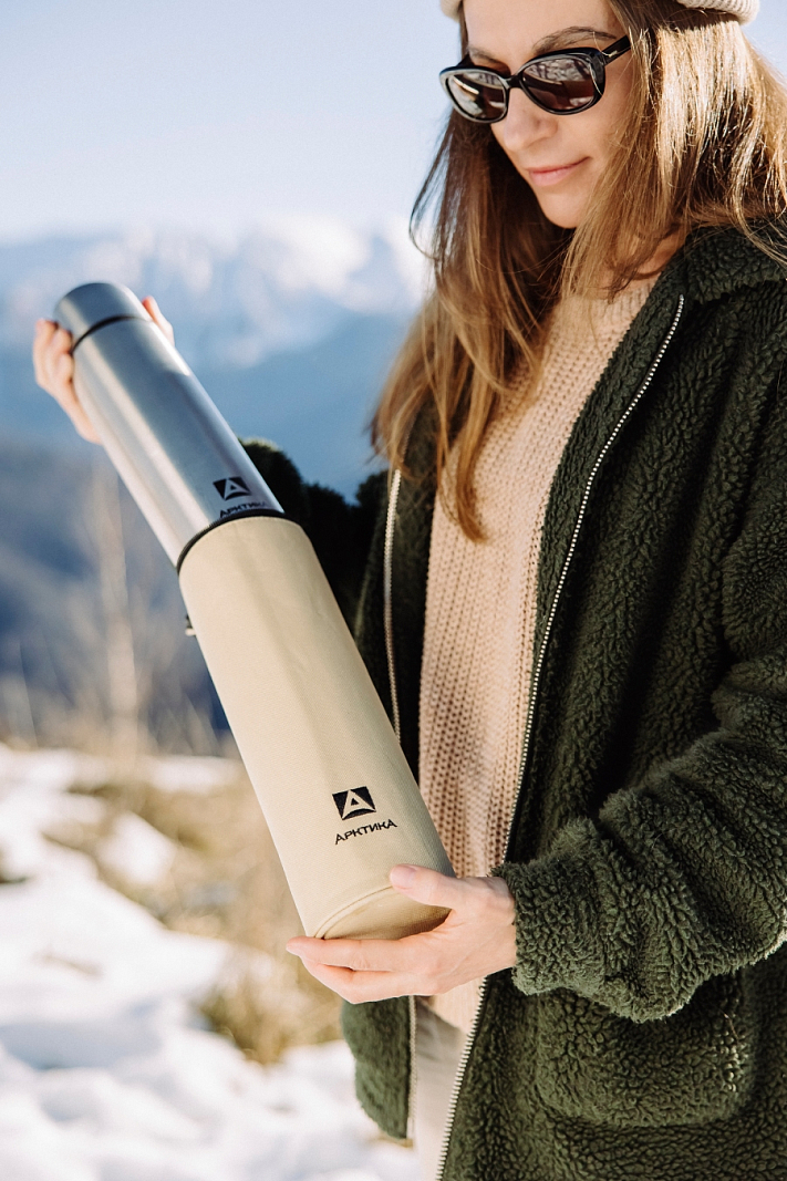 Стальной термос 101 с узким горлом на 1л с чехлом - 2