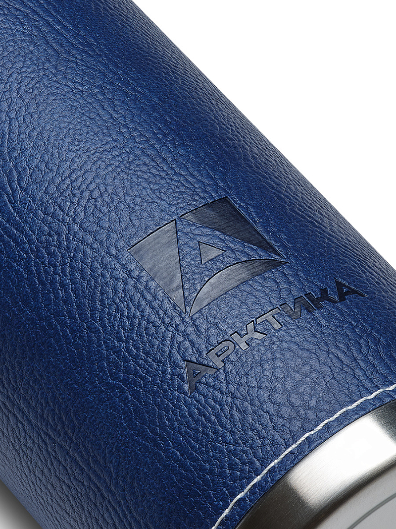 Синий термос с оплёткой из экокожи на 0.7л (уценка) - 5