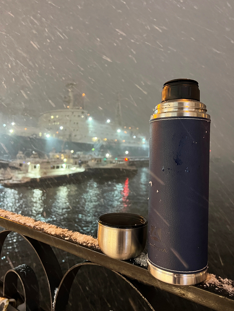 Термос 108 с синей оплёткой из экокожи на 1л - 2 Термос 108 с синей оплёткой из экокожи на 1л - 2