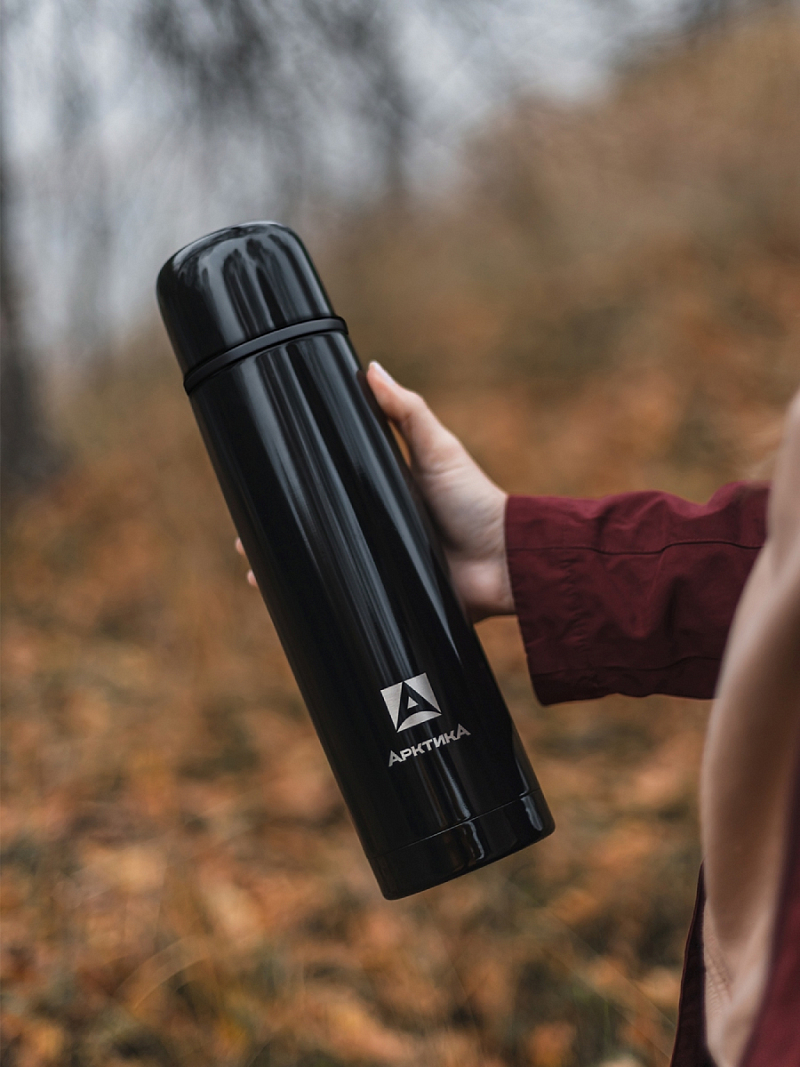 Термос серии 102 на 1л чёрный глянцевый с узким горлом - 2