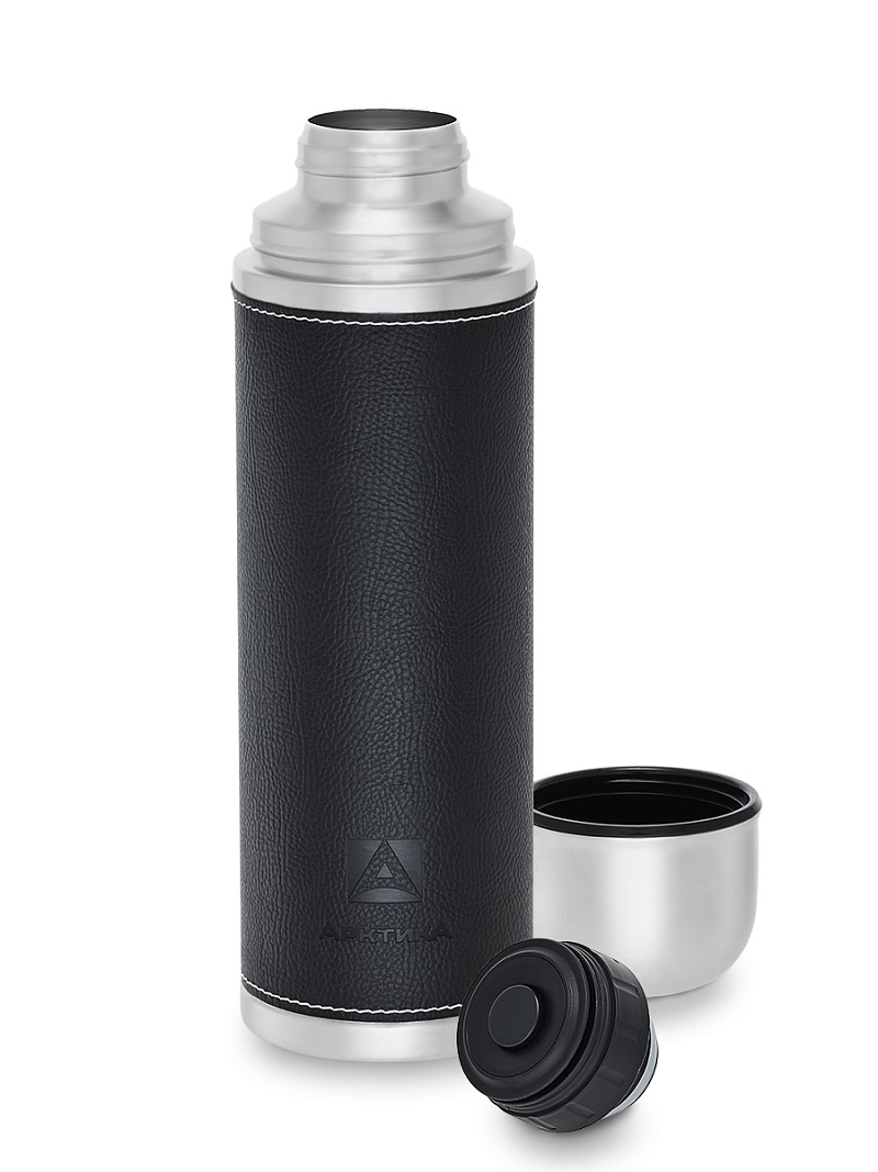 Термос 108 с черной оплёткой из экокожи на 1л - 3 Термос 108 с черной оплёткой из экокожи на 1л - 3