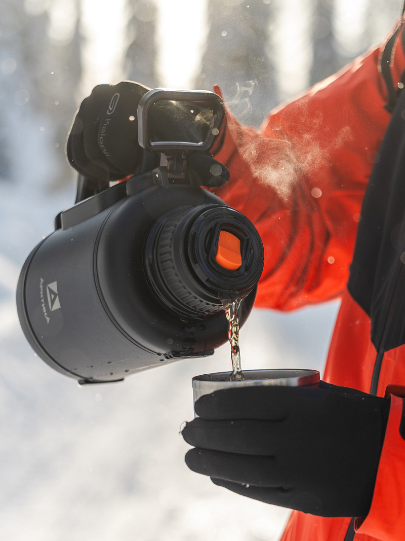 Термос 1.9л серии 204 чёрный со складной ручкой и ситом - 2