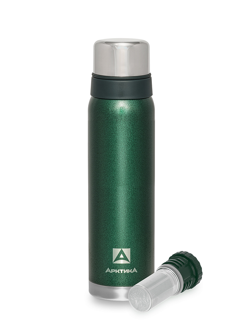 Зеленый термос 106 с узким горлом и ситечком на 0.9л - 1