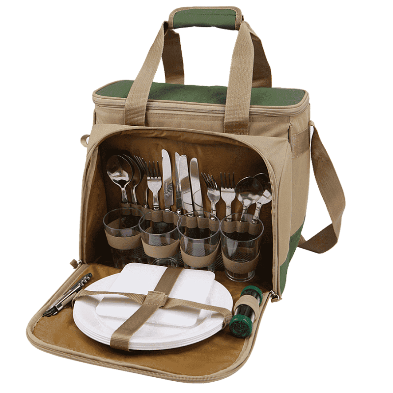 Зеленая сумка-холодильник 4100 с набором посуды на 4 чел - 3