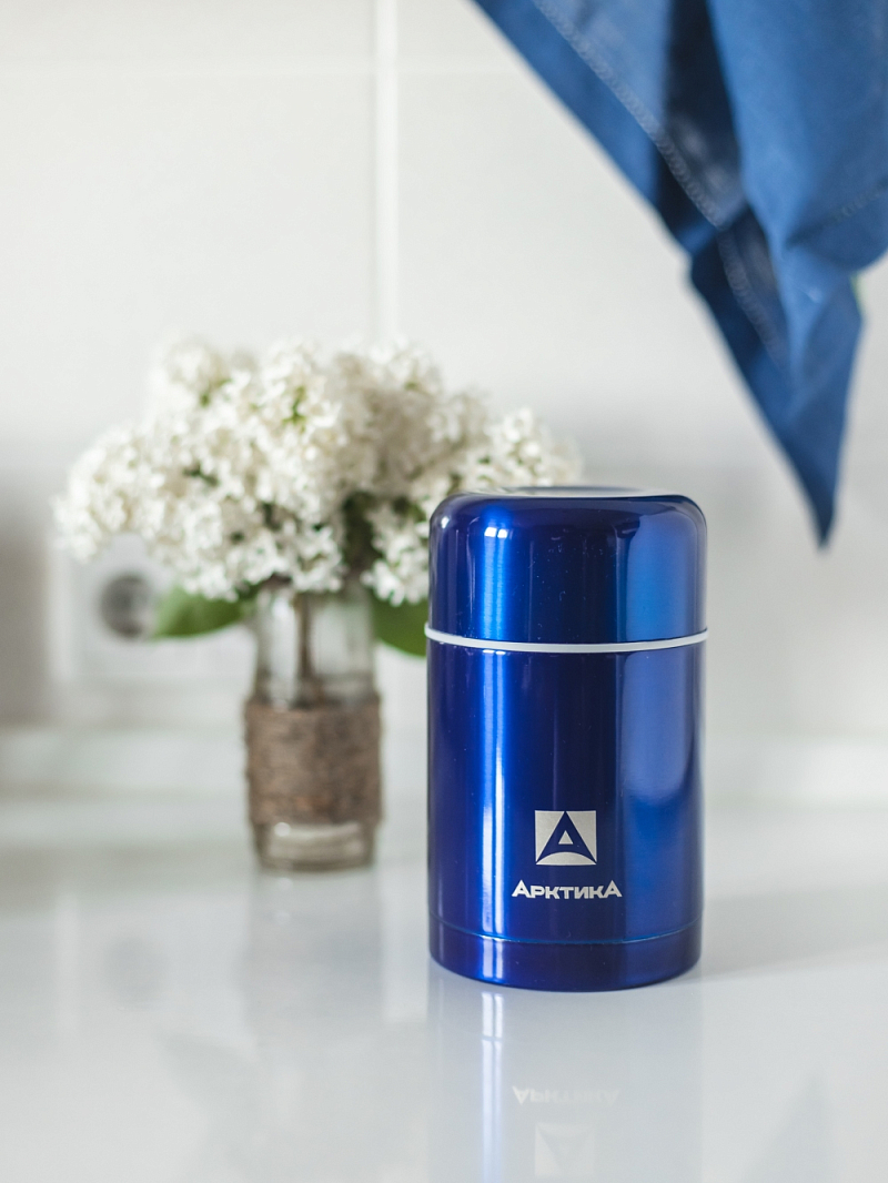 синий термос 302 с широким горлом на 0.75л - 2