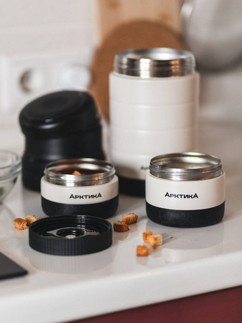 бежевый термос 308 для еды с контейнерами на 1.3л - 2