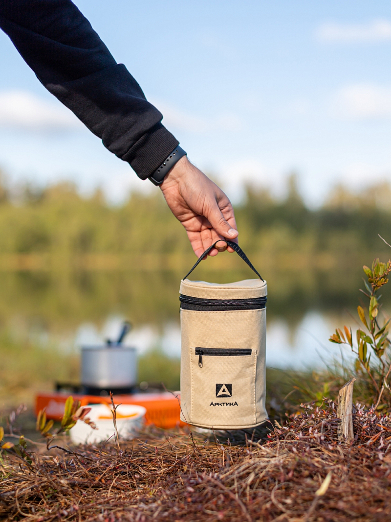 Зеленый термос 306 с чехлом и складной ложкой на 1л - 2