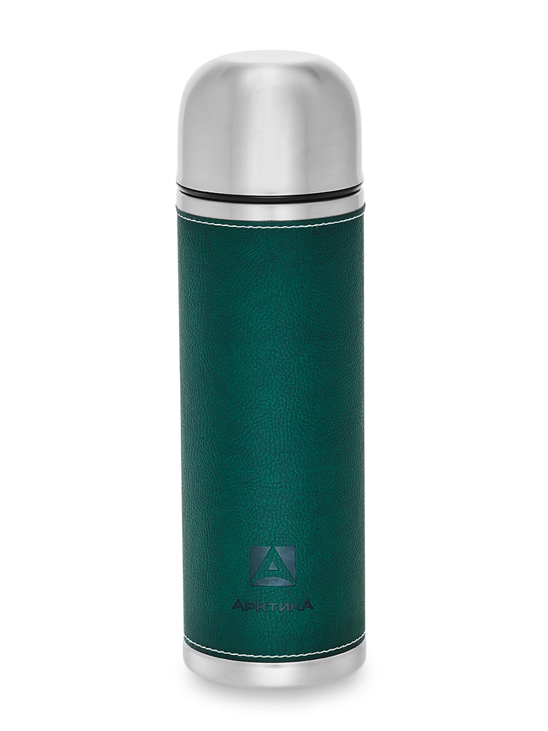 Термос 108 с зеленой оплёткой из экокожи на 1л - 1