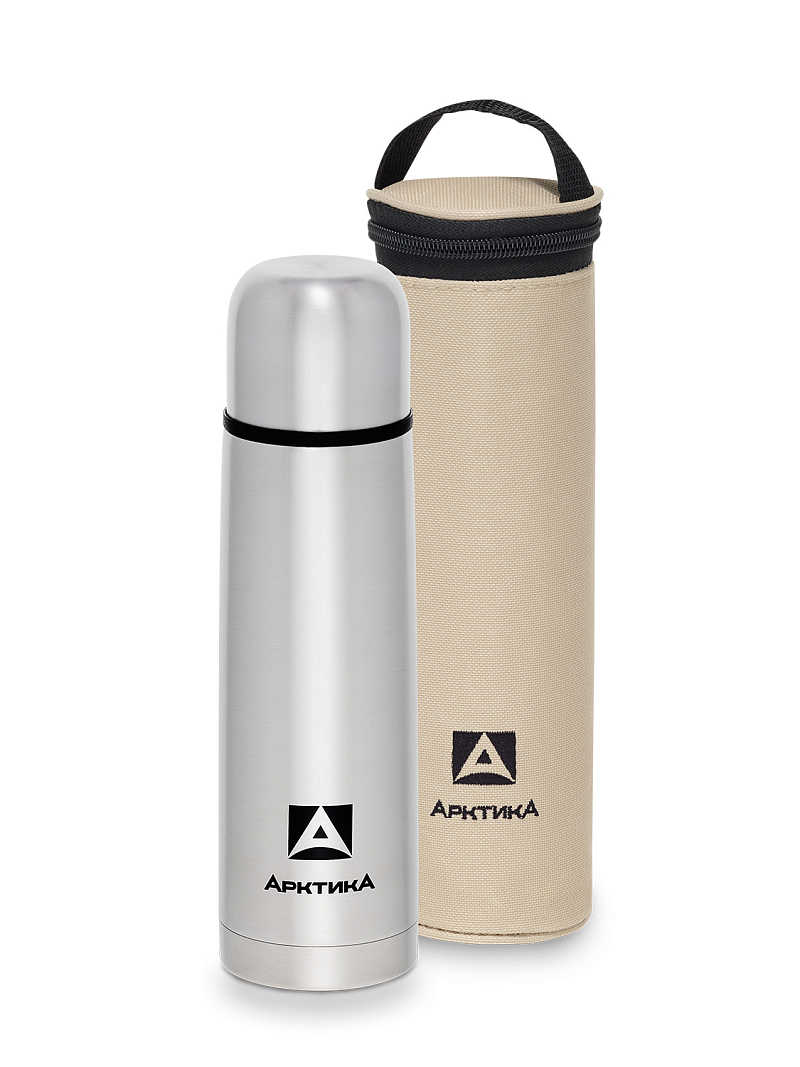 Термос серии 101 на 0.5л стальной с узким горлом в чехле - 1