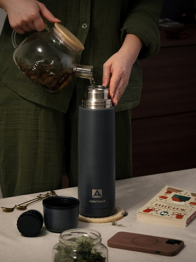 Термос серии 101 на 1л текстурный с узким горлом - 2