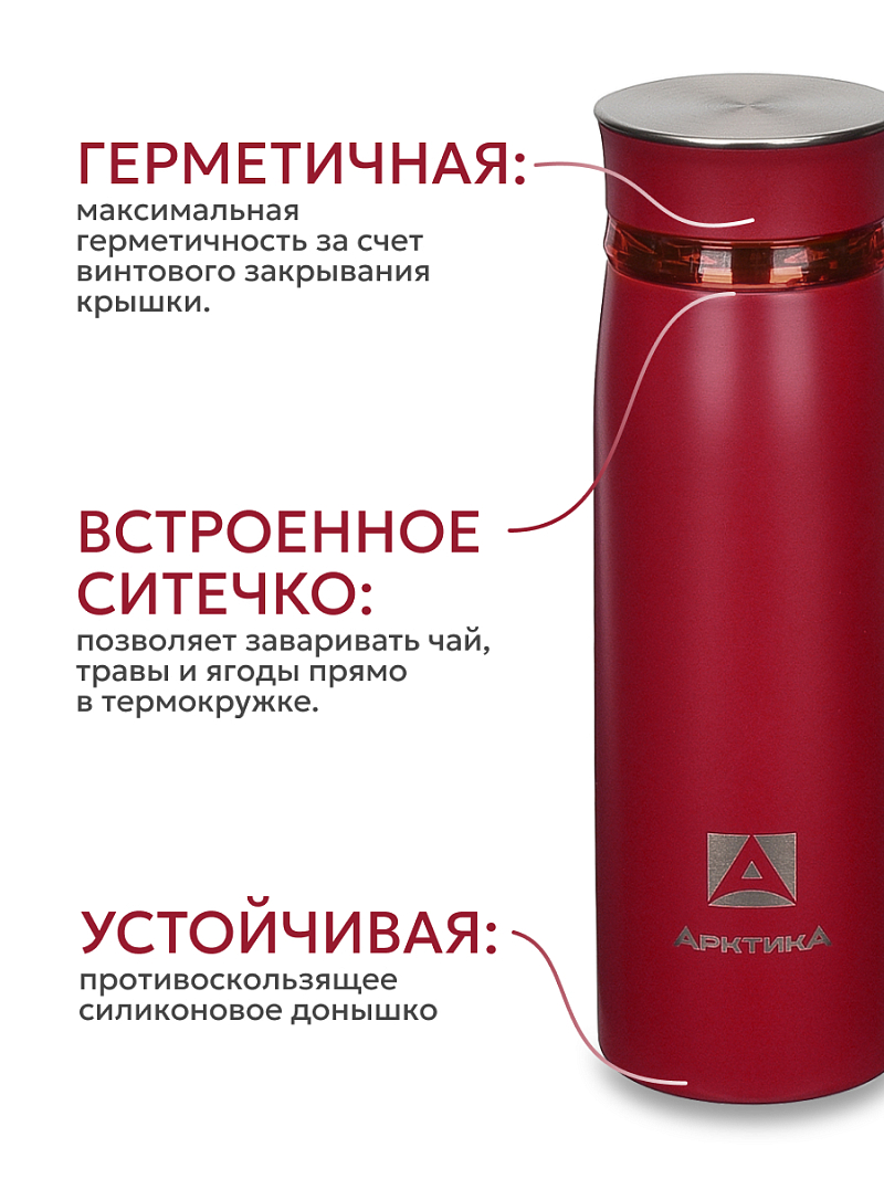 Термокружка 0.42л серии 715 «Гранатовый» с ситечком (уценка) - 4