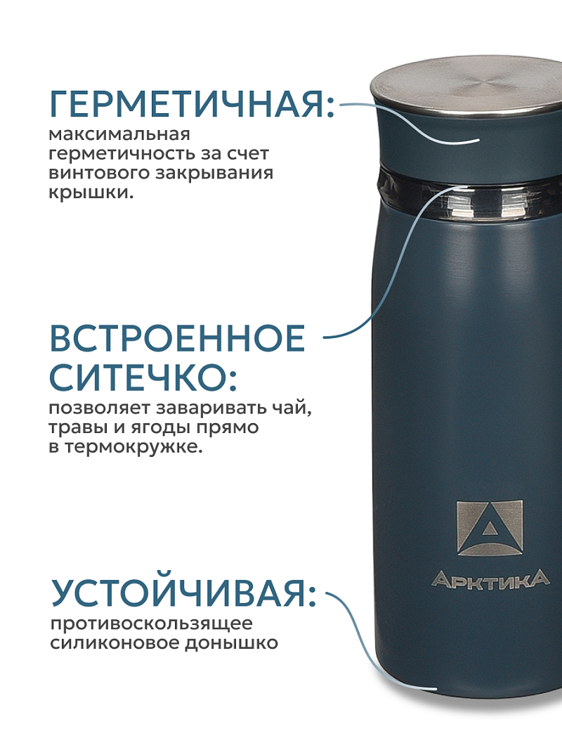 Термокружка 0.32л серии 715 «Индиго» с ситечком (уценка) - 4
