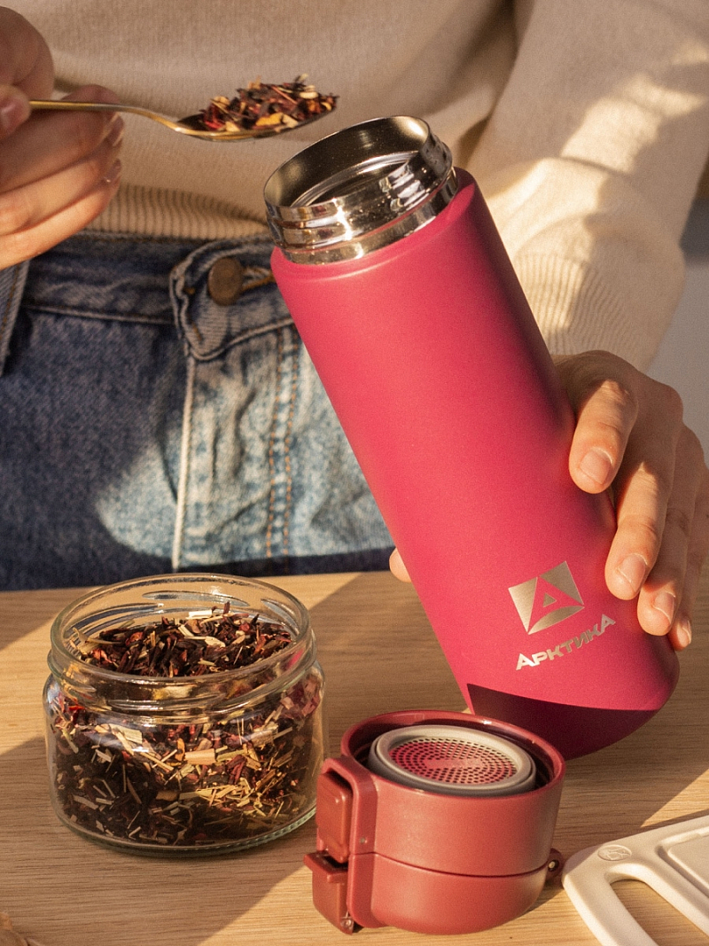 Термокружка 0.47л серии 703 «Вишня» с ситечком (уценка) - 7