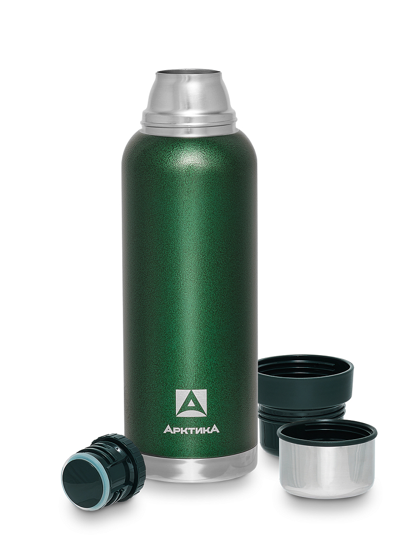 Термос серии 106 на 1.2л зелёный с узким горлом и молотковой эмалью - 3