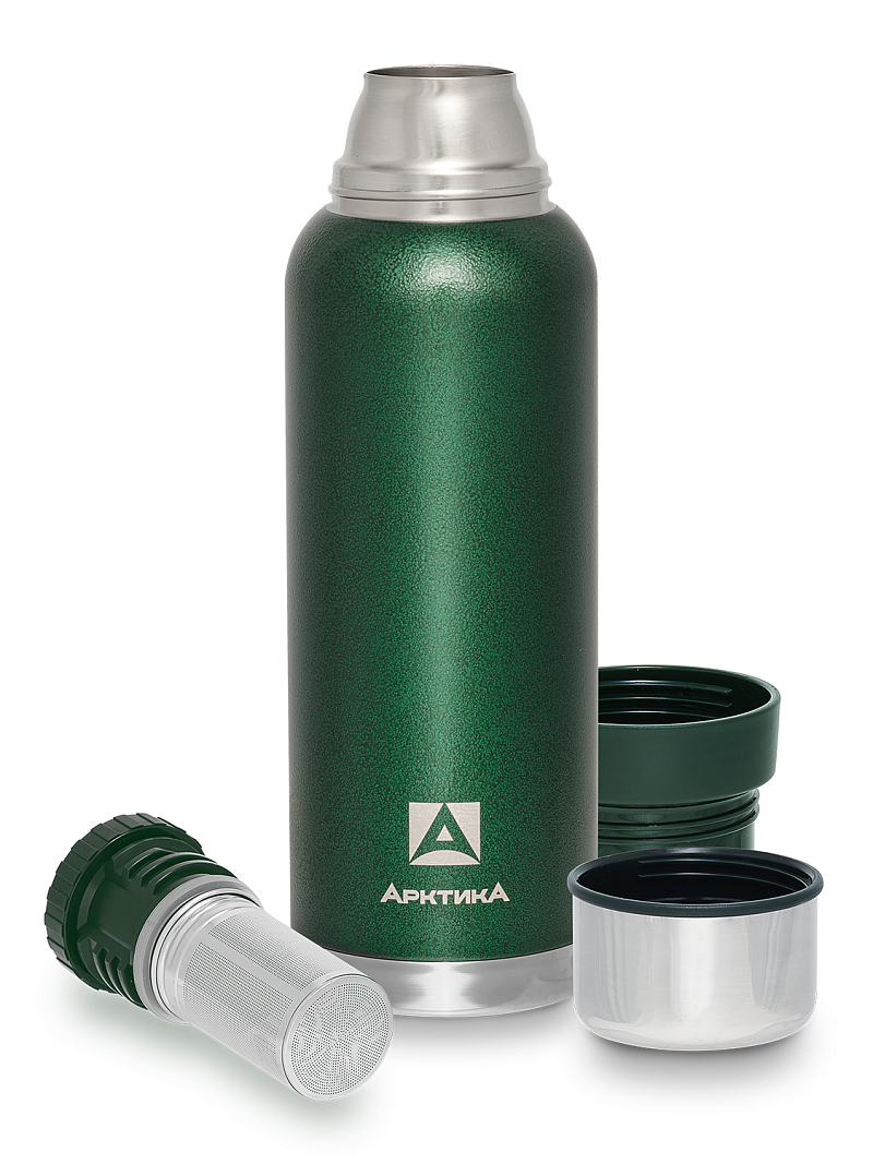 Зеленый термос 106 с узким горлом и ситечком на 1.2л - 3