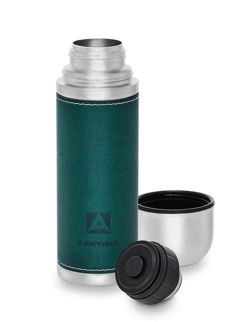 Термос серии 108 на 0.5л с зелёной оплёткой из экокожи - 3