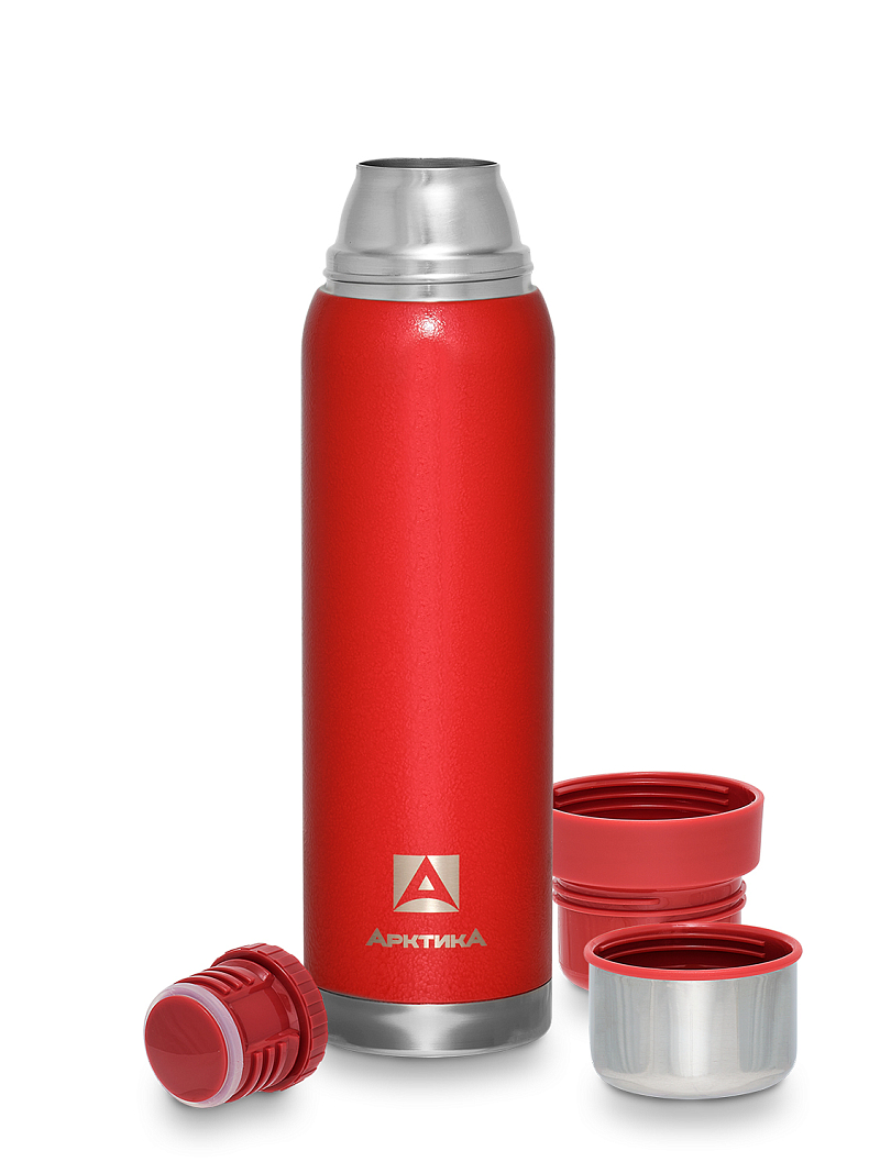 Термос серии 106 на 0.9л красный с узким горлом и молотковой эмалью - 3