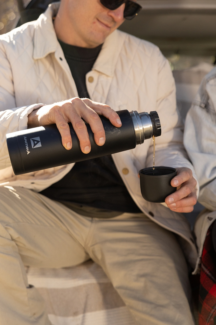 Термос серии 102 на 1л чёрный текстурный с узким горлом - 6