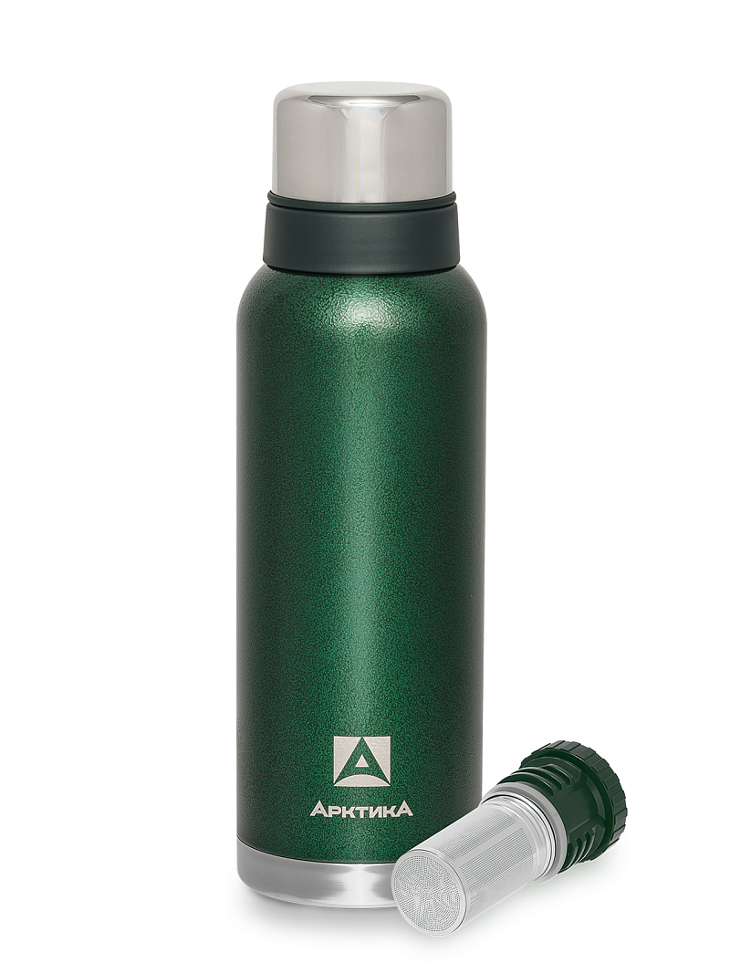 Зеленый термос 106 с узким горлом и ситечком на 1.2л - 1