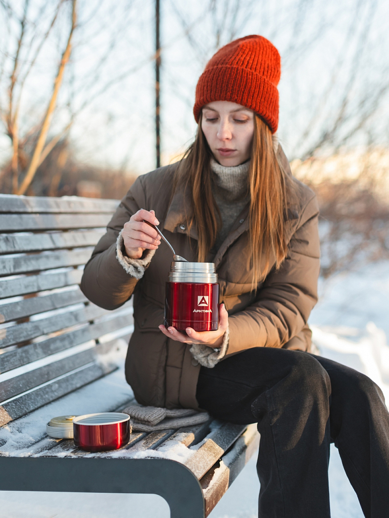 красный термос 302 с широким горлом на 0,5л - 4