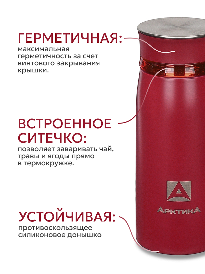 Термокружка 0.32л серии 715 «Гранатовый» с ситечком (уценка) - 4