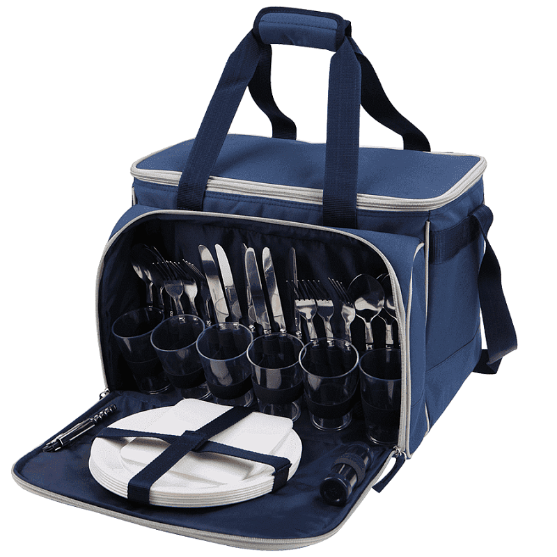 Синяя сумка-холодильник 4100 с набором посуды на 6 чел - 2