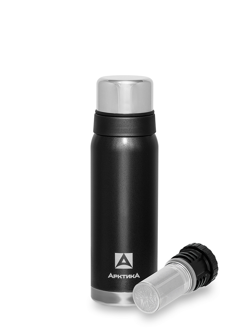 Термос серии 106 на 0.75л чёрный с ситечком и молотковой эмалью - 1