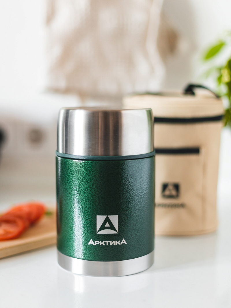 Зеленый термос 306 с чехлом и складной ложкой на 0.8л - 2