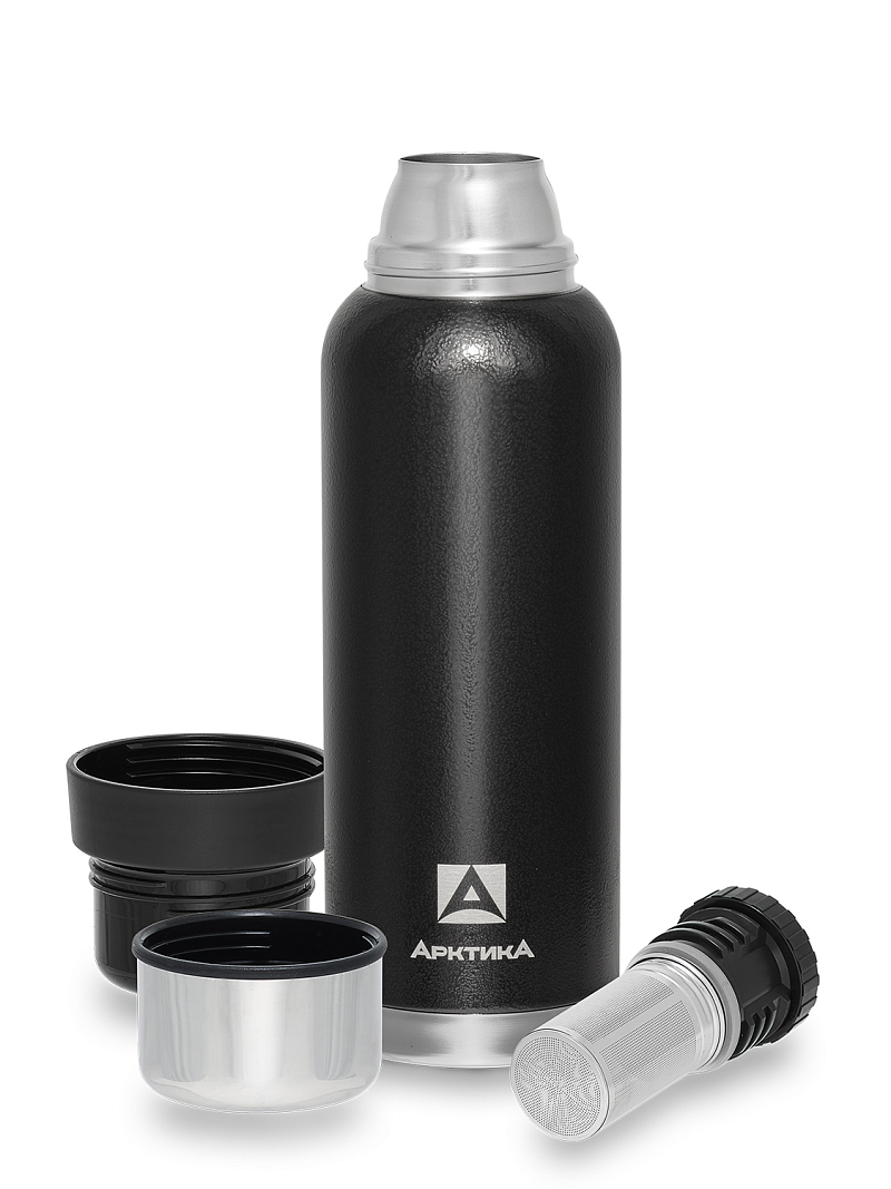 Черный термос 106 с узким горлом и ситечком на 1.2л - 3 Черный термос 106 с узким горлом и ситечком на 1.2л - 3