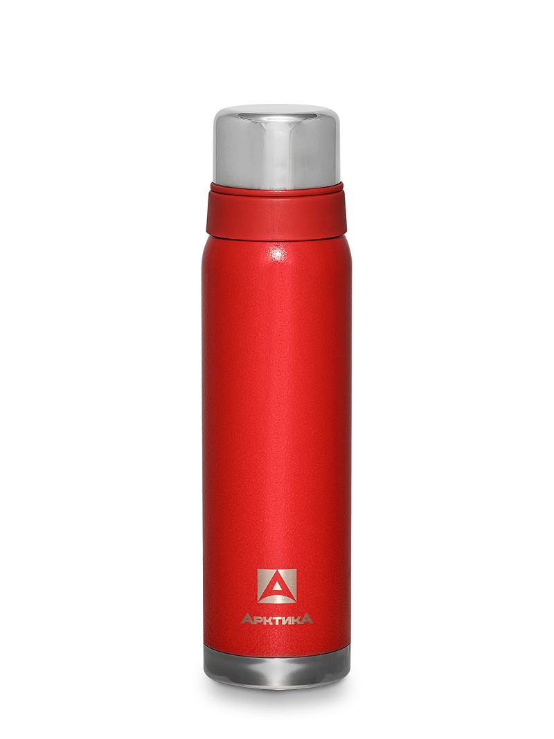 Термос серии 106 на 0.9л красный с узким горлом и молотковой эмалью - 1