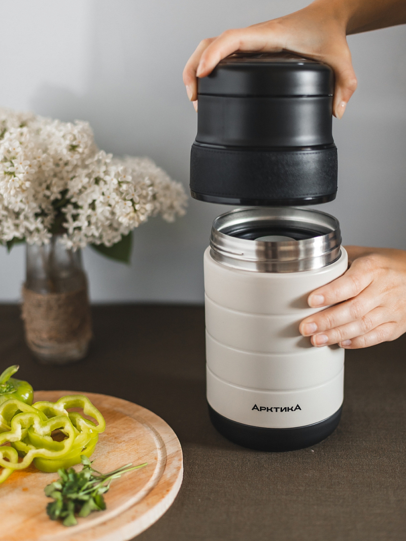 бежевый термос 308 для еды с контейнерами на 1.3л - 6