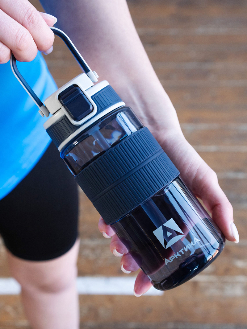 Синяя тритановая бутылка 722 с манжетом и питьевой трубочкой на 0.55л - 4