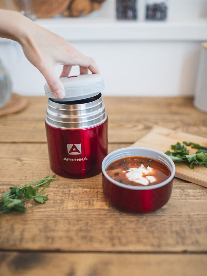 красный термос 302 с широким горлом на 0,5л - 5