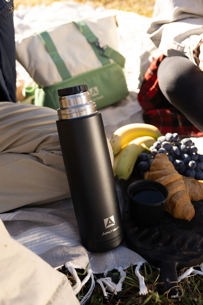 Термос серии 102 на 1л чёрный текстурный с узким горлом - 2