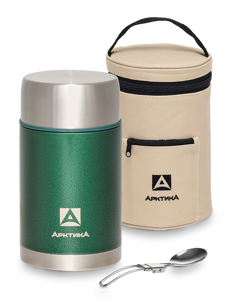 Зеленый термос 306 с чехлом и складной ложкой на 1л - 1